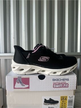 Skechers Black Slip-On Sneakers with Pink Accents Size 6